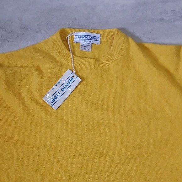 Vintage Pronto-Uomo Italian Mens Yellow Lambswool Knit Crew Neck Sweater Medium - Picture 2 of 9